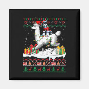 Imán Navidades de Santa Schnauzer en Llama Sweater Lov