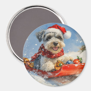 Imán Navidades de Schnauzer Dog en Sledge Let it Snow