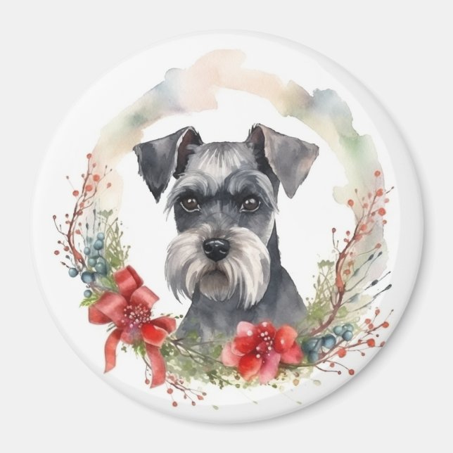 Imán Navidades de Schnauzer Wreath Festimes Pup (Frente)