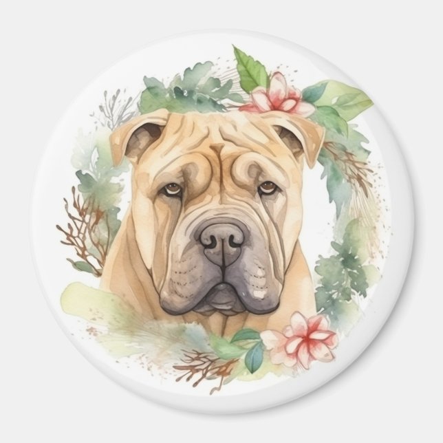 Imán Navidades de Shar Pei Wreath Festimes Pup (Frente)