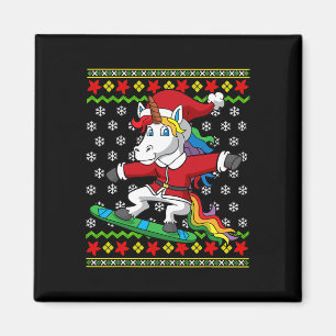 Imán Navidades De Snowboard Unicorn Santa Snowboard