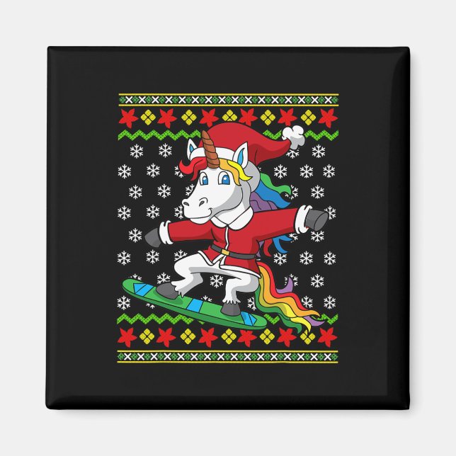Imán Navidades De Snowboard Unicorn Santa Snowboard (Frente)