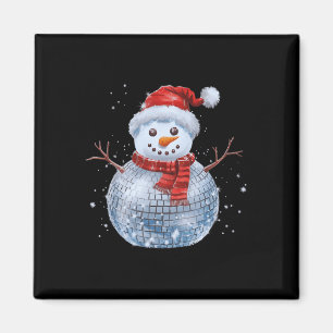 Imán Navidades de Snowman Retro Santa Hat Disco Ball Ma