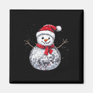 Imán Navidades de Snowman Retro Santa Hat Disco Ball Ma
