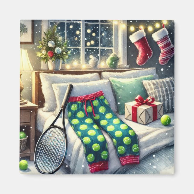 Imán Navidades de tenis con pelota y raqueta (Frente)