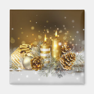 Imán Navidades de Velas de Oro Elegantes vacaciones