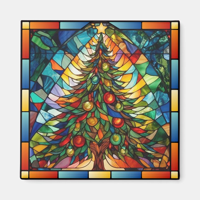 Imán Navidades de vidrio manchado festivo (Frente)