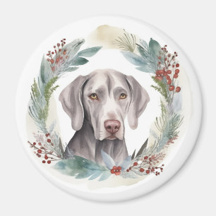Imán Navidades de Weimaraner Wreath Festive Pup