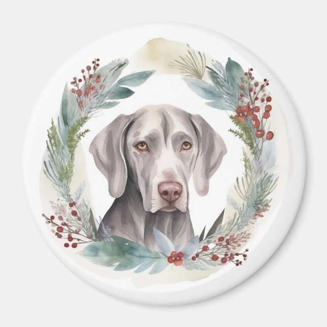Imán Navidades de Weimaraner Wreath Festive Pup (Frente)