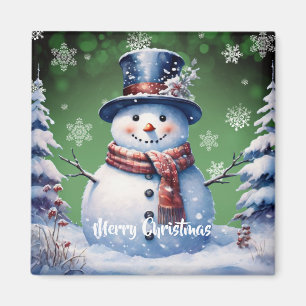Imán Navidades de Winter Forest Snowman Green