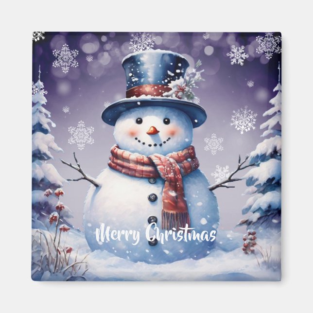 Imán Navidades de Winter Forest Snowman | Morado (Frente)