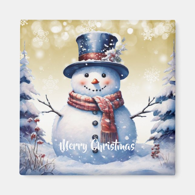Imán Navidades de Winter Forest Snowman | Oro (Frente)