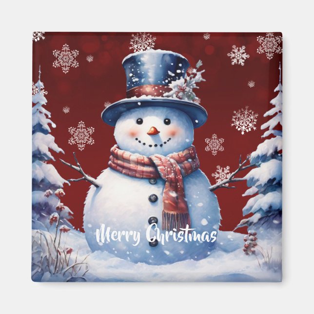 Imán Navidades de Winter Forest Snowman | Roja (Frente)