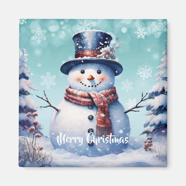 Imán Navidades de Winter Forest Snowman | Turquesa (Frente)
