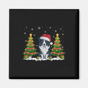 Imán Navidades de Xmas Lights Border Collie Dog Santa H