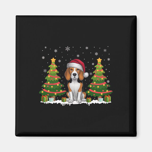 Imán Navidades De Xmas Tree Lights Beagle Dog Santa Hat (Frente)