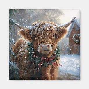 Imán Navidades del Barnyard Rústico de la vaca de Highl