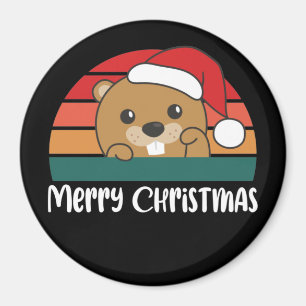Imán Navidades del castor de Feliz Navidad Retro