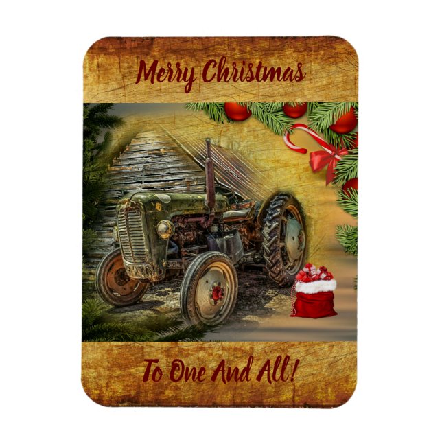 Imán Navidades del Green Tractor Barn Vintage (Vertical)