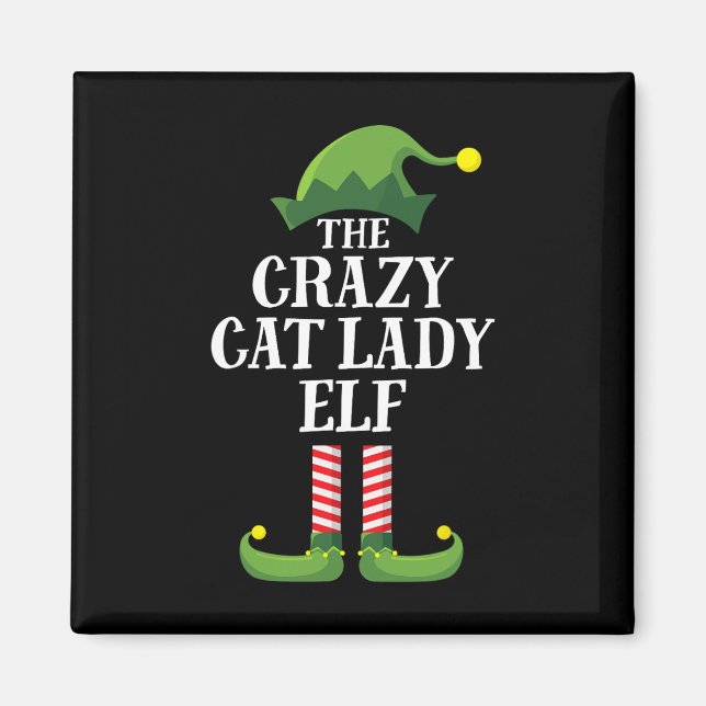 Imán Navidades del grupo familiar "Crazy Cat Lady Elf" (Frente)