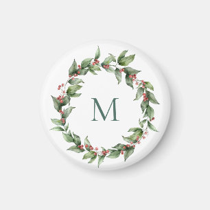 Imán Navidades del Monograma Holly Red Berry