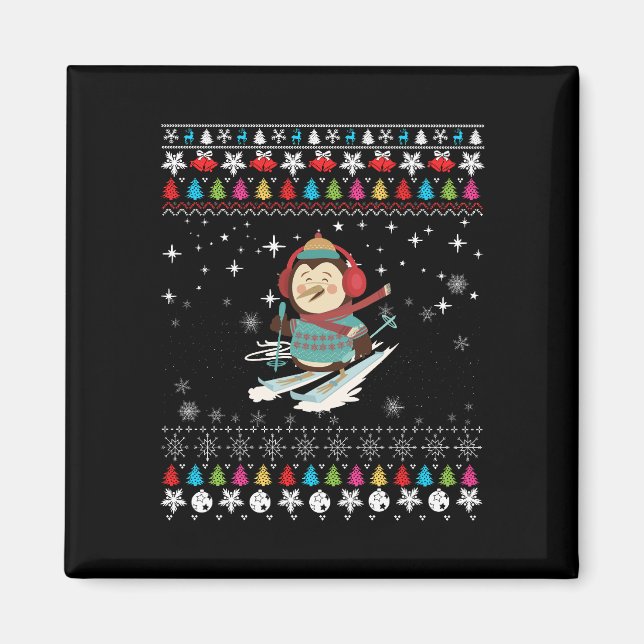 Imán Navidades del Pingüino de Esquí (Frente)