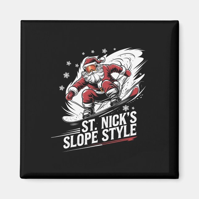 Imán Navidades del Snowboard de Santa Nick (Frente)