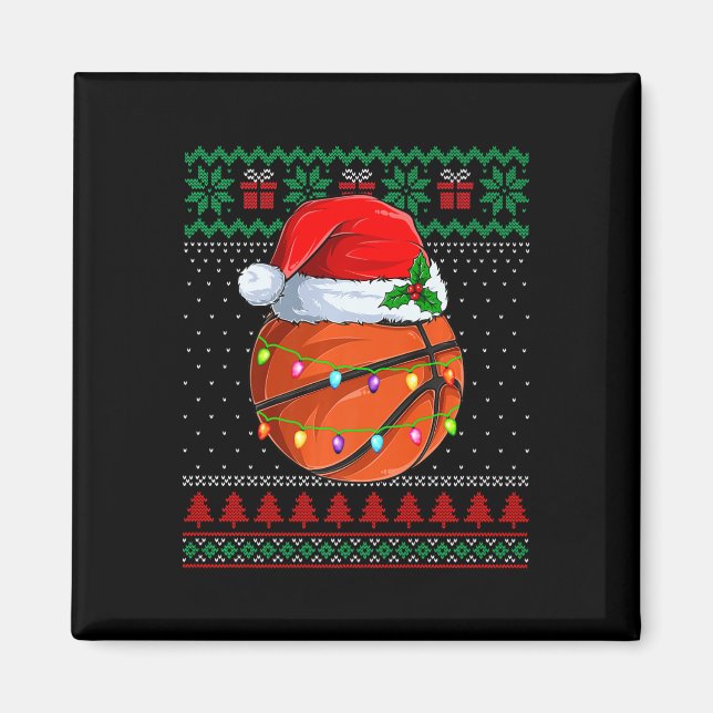 Imán Navidades divertidos de baloncesto suéter Santa Ha (Frente)