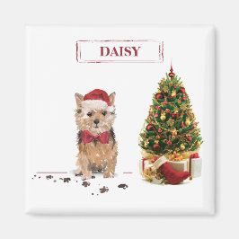 Imán Navidades divertidos de Norfolk Terrier con árbol