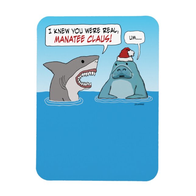 Imán Navidades divertidos de Tiburón y Manatee Claus (Vertical)
