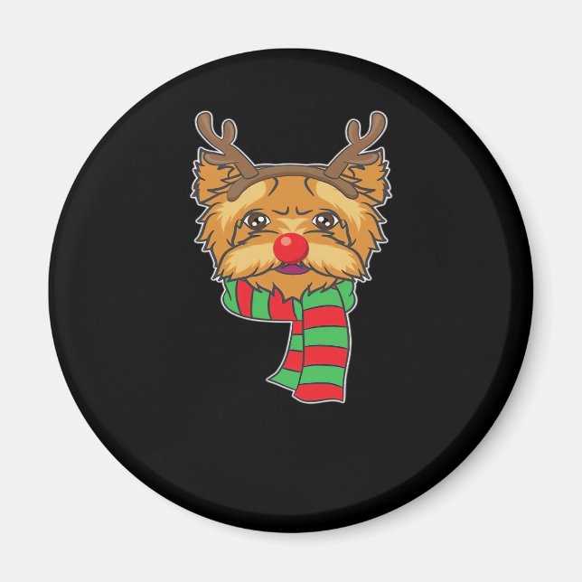 Imán Navidades divertidos Dog Xmas Reindeer Yorkshire H (Frente)