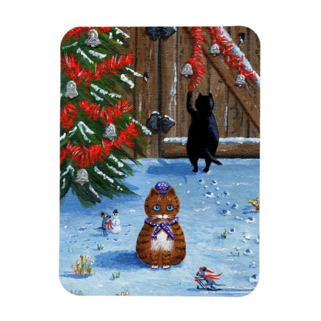 Imán Navidades divertidos gatos y ratones creativos (Vertical)