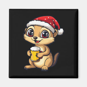 Imán Navidades divertidos Meerkat con Beer Comic
