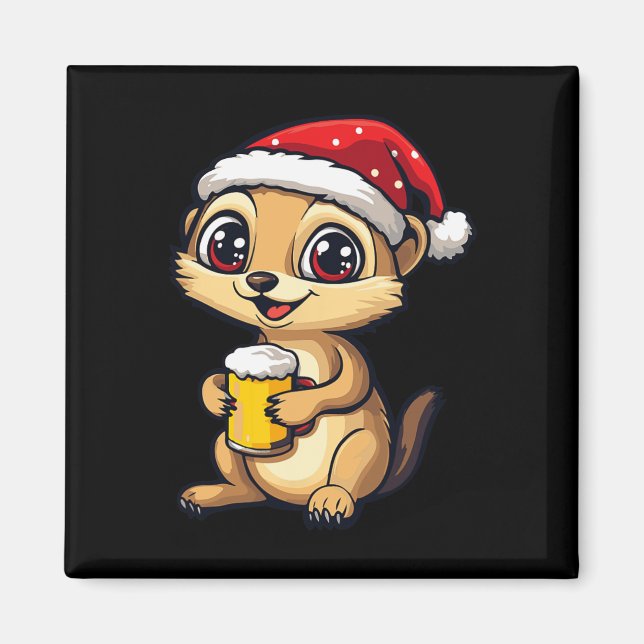 Imán Navidades divertidos Meerkat con Beer Comic (Frente)