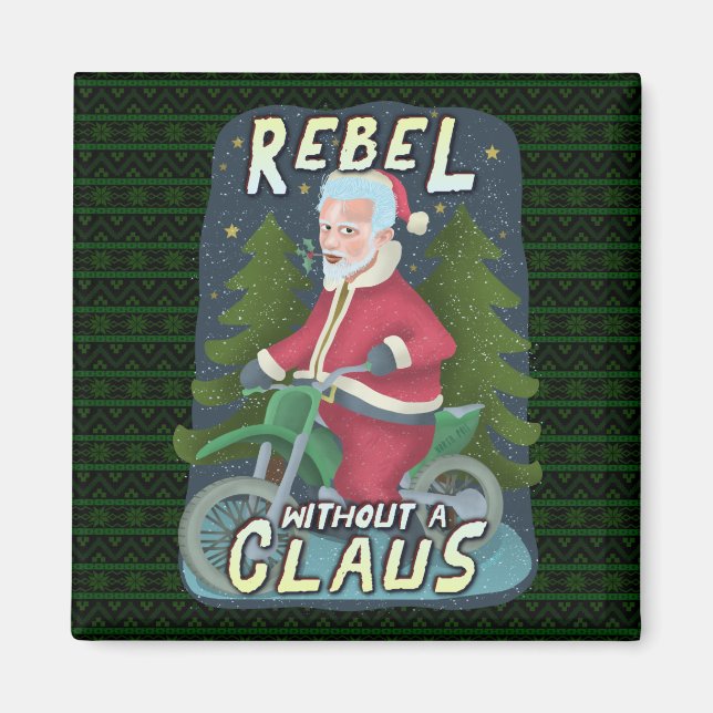 Imán Navidades divertidos Santa Claus Humor moto rebeld (Frente)
