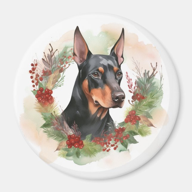 Imán Navidades Doberman Wreath Festive Pup (Frente)