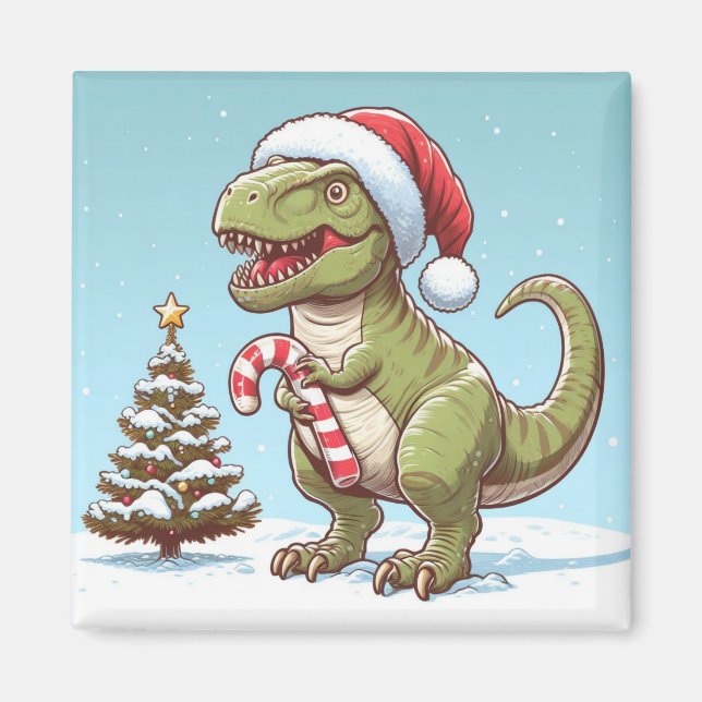Imán Navidades dulces de caña de caramelo dinosaurio (Frente)