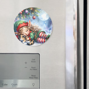 Imán Navidades durmientes Elf con Calico Kitten