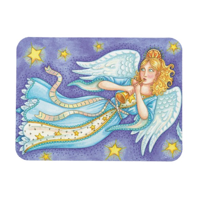 Imán Navidades, el músico Ángel tocando su cuerno (Horizontal)