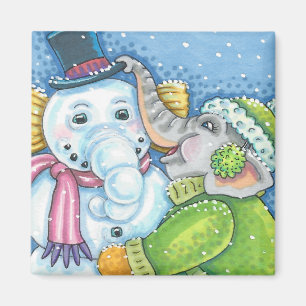 IMÁN NAVIDADES ELEPHANT BUILDING CUTE PACHYDERM SNOWMAN