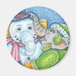 IMÁN NAVIDADES ELEPHANT BUILDING CUTE PACHYDERM SNOWMAN
