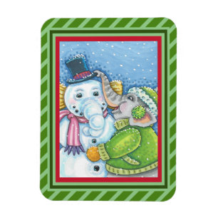 IMÁN NAVIDADES ELEPHANT BUILDING CUTE PACHYDERM SNOWMAN