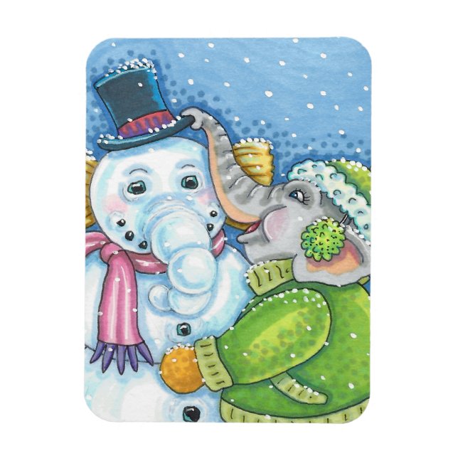 IMÁN NAVIDADES ELEPHANT BUILDING CUTE PACHYDERM SNOWMAN (Vertical)