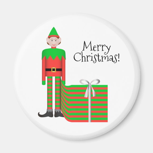 Imán Navidades Elf Magnet - Paquete de regalo a rayas (Frente)