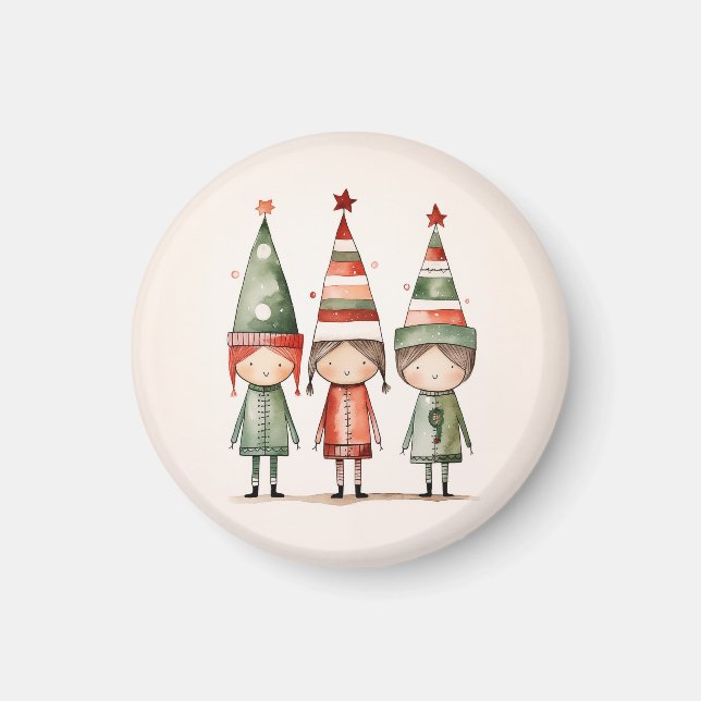 Imán Navidades elfos en Gorras festivos (Frente)