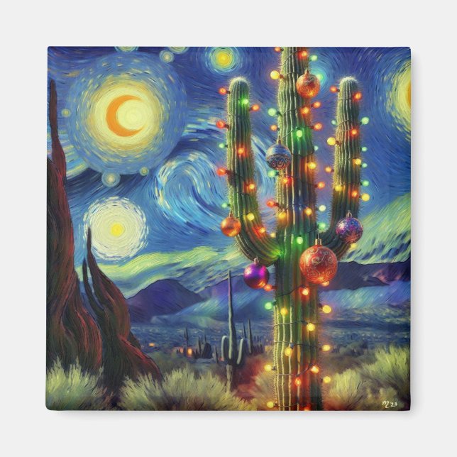 Imán Navidades en el desierto Saguaro Cactus al suroest (Frente)
