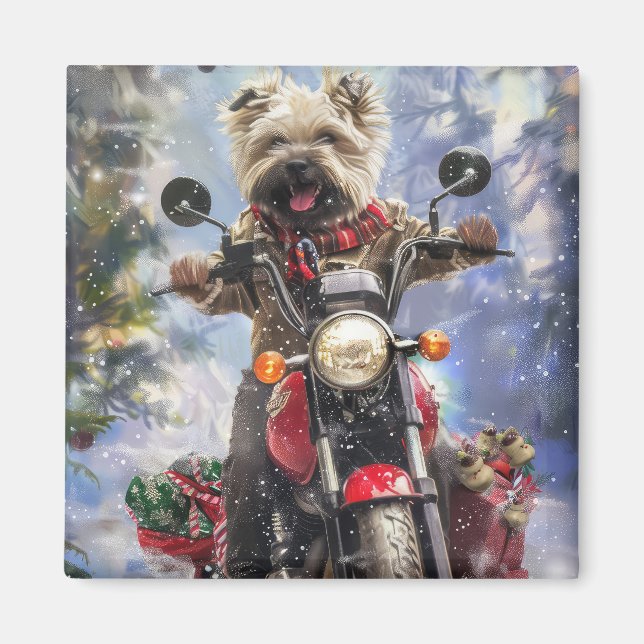 Imán Navidades en moto de Cairn Terrier (Frente)