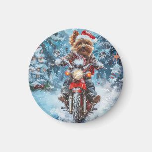 Imán Navidades en motocicleta de Biewer Terrier Dog Rid