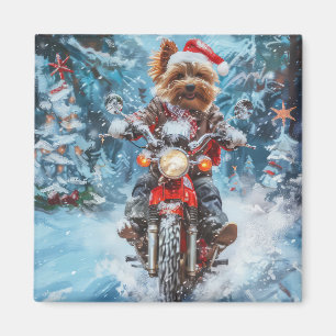 Imán Navidades en motocicleta de Biewer Terrier Dog Rid