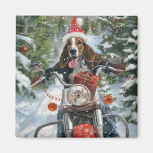 Imán Navidades en motocicleta de Bluetick Coonhound Dog